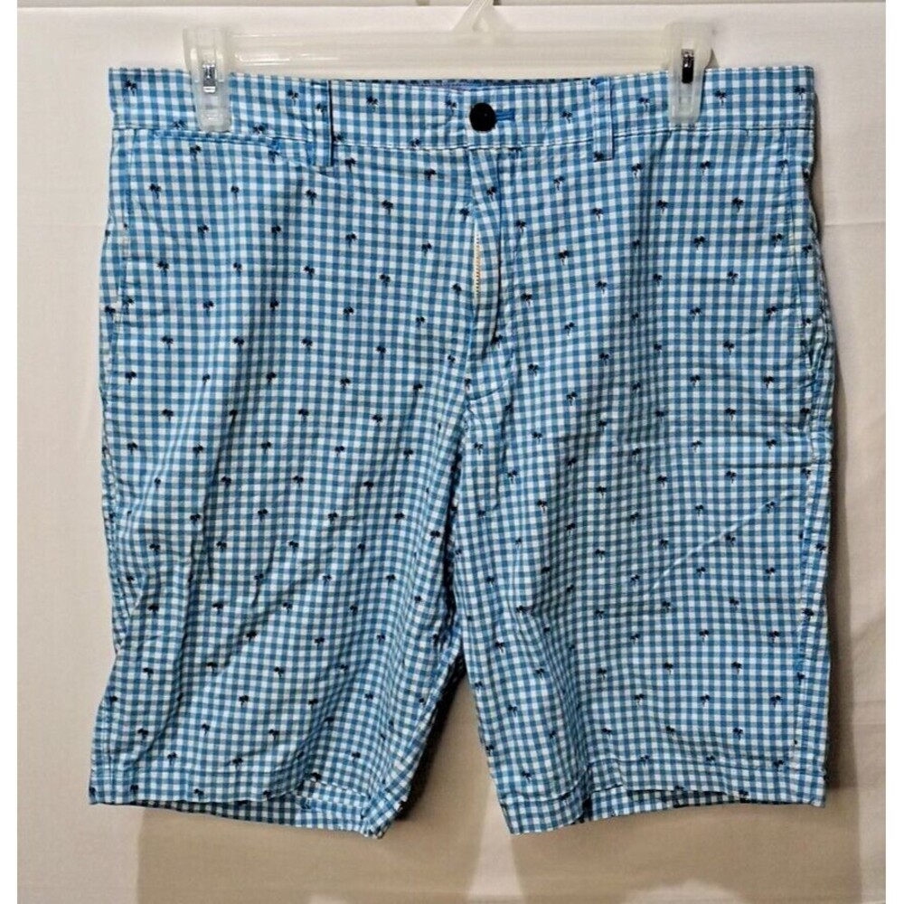 Banana Republic Blue White Checkered Bermuda Shorts with Palm Trees Size 36